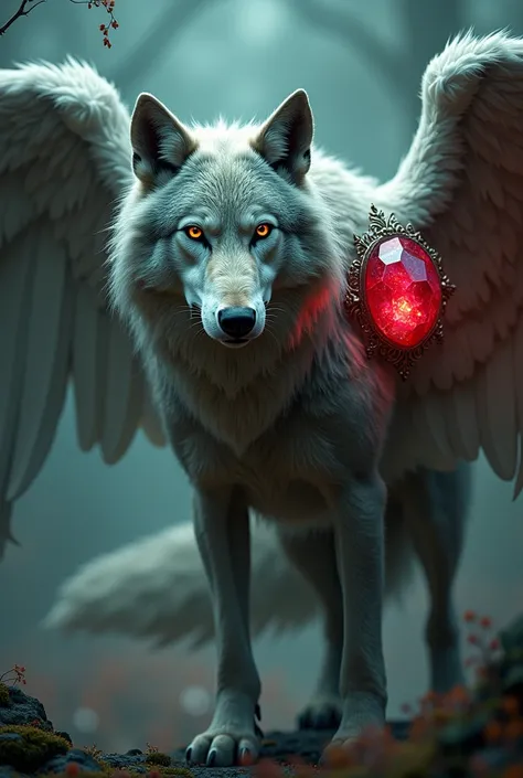 Wolf and red emerald one right wing 