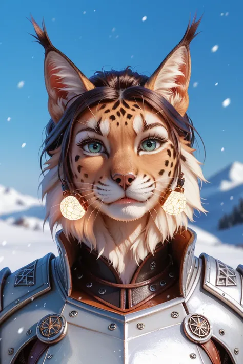 rogue tabaxi female black spotted fur tabaxi lynx, thin build, wearing intricate bone and leather armor, holding glowing daggers, realistic render, Dungeons and Dragons, Fantasy, octane render, zbrush. Character design, photorealistic, unreal engine, hyper...