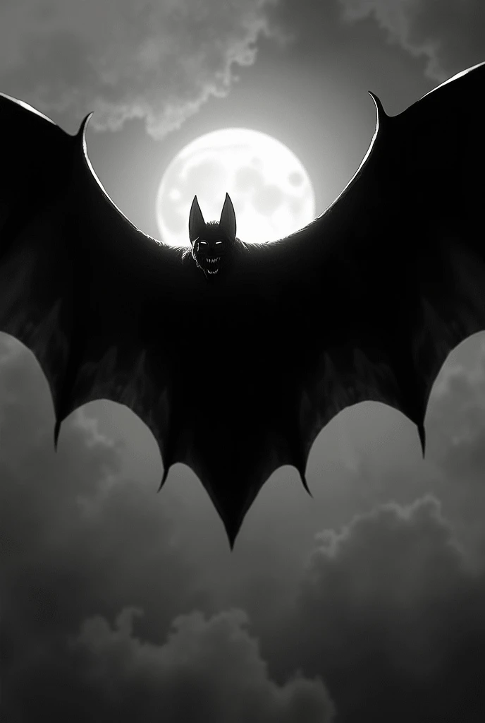 Create a big bat flying black and white
