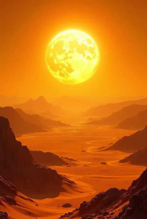 a hot, arid continent with vast golden deserts, flaming mountains, and plains that reflect the intensity of Helyons light. The sky is eternally clear, with the sun always at its peak, creating a land of contrasts between light and shadow, where the heat is...