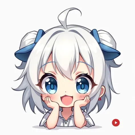 man,anime,Chibi,with white hair, white skin color , smiling,blue eyes ,Emote con by YouTuber ChuyMani