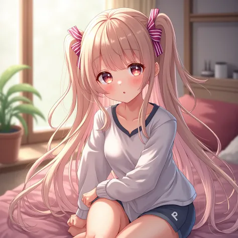 masterpiece,  Quality Best ,  extremely detailed, (illustration,  Official Art :1.1),  1 girl at home , long发, ,, long发 (( blush)) ,  cute faces,  big eyes（meticulous，Colorful）, 樱桃Small嘴（Small，Invisible lips），中等long脸，masterpiece,  Quality Best ,((((( 一个非常 ...