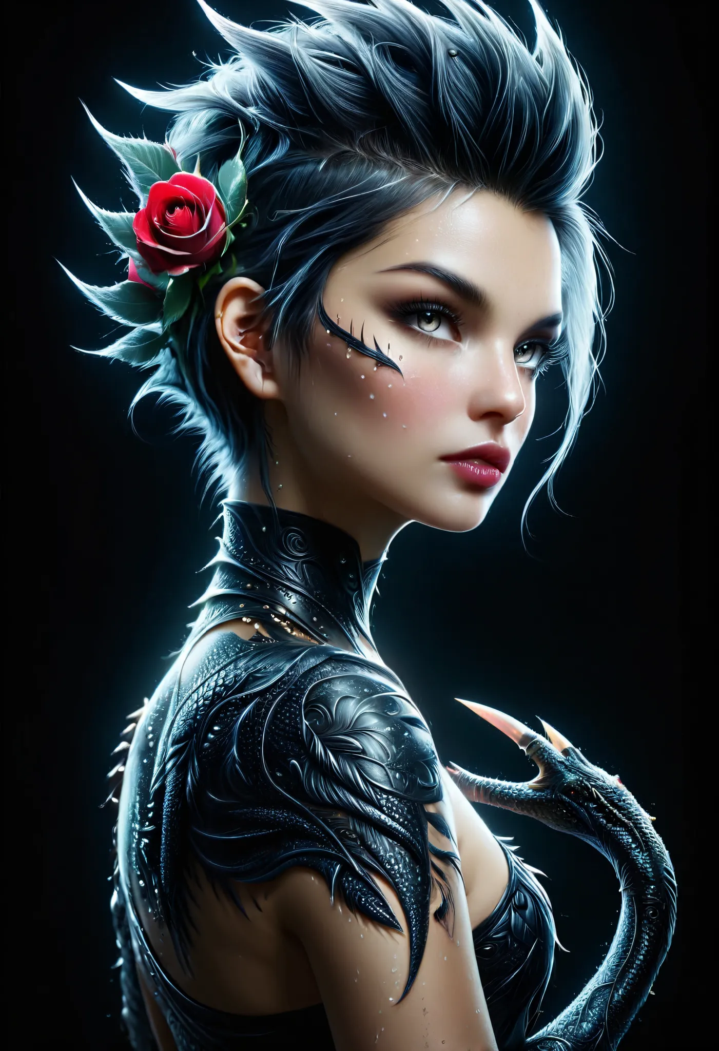 ( best quality , 4k, 8k,  high resolution , masterpiece: 1.2),  ultra detailed : 1.4,   back of a beautiful punk woman with a bl...