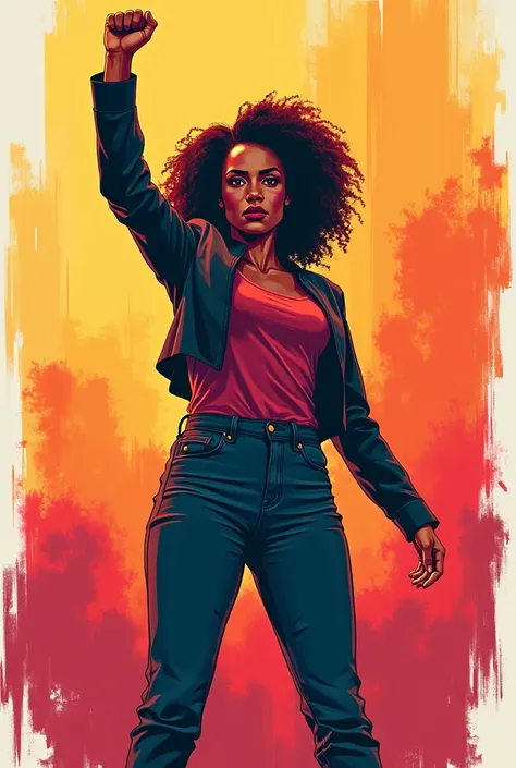  Janja da Silva with the feminist womans gesture,  illustration style 