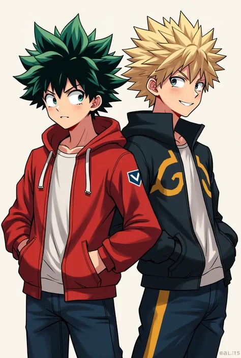 Create the characters from the anime My Hero Academia Izuku Midoriya and Bakugou Katsuki Naked