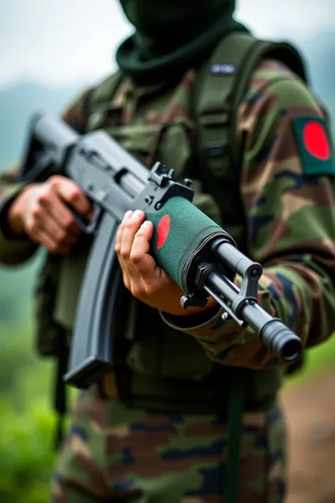 A gun ak204 with Bangladesh army with Bangladeshi flag 