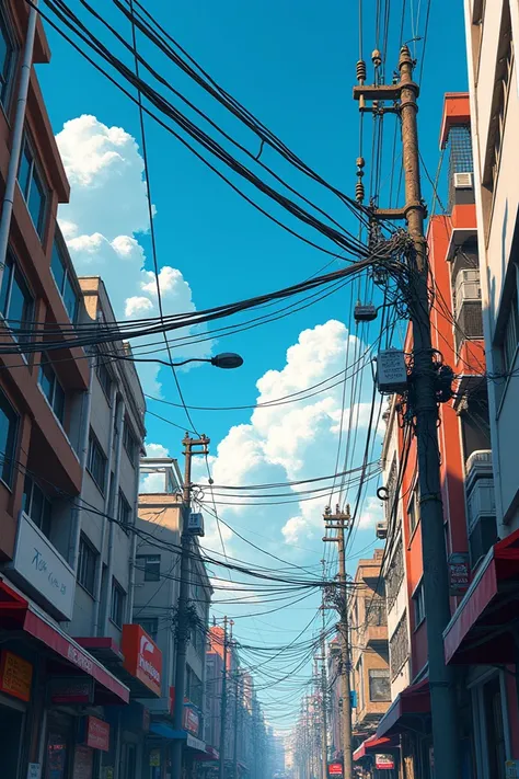 Electrical cables hanging to the street