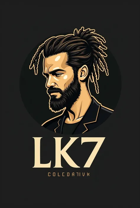 crée moi un logo baber en or ayant pour emblème un homme indistinct de visage avec des dread locks et comme nom « LK7 »