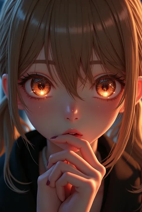 starry eyes,  It looks even more beautiful,  than immortal , ahoge, hair,  star-shaped pupils , amber eyes, Colored contact lenses,  blush ,  high detail, anime, Romanticism, modern,  gothic art , anime style, movie lighting ,   ray tracing  ,  rye movemen...