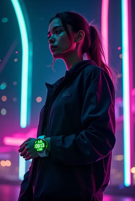 - **bottom:**  
   A futuristic and dynamic design ,  with a gradient of dark colors  ( black and deep blue )  combined with fluorescent colors in shades of purple , neons and greens .  Bright lines of light and soft curves cross the composition ,  evoking...