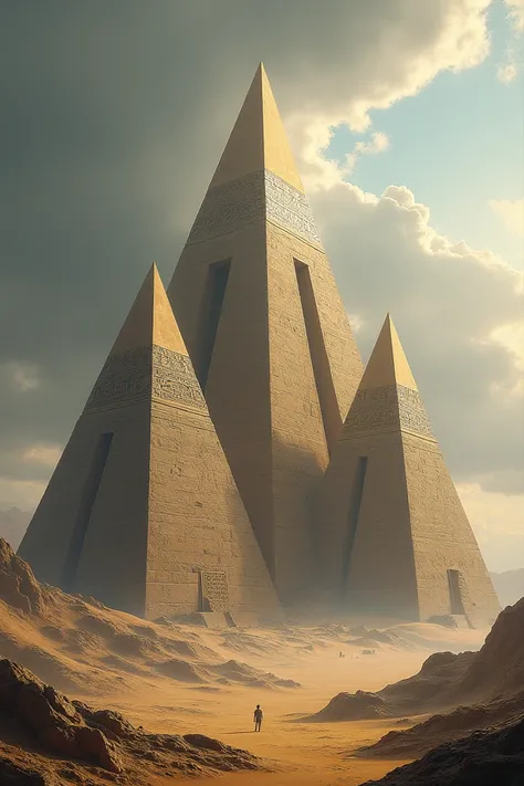 Design of three stone pyramids with open angles