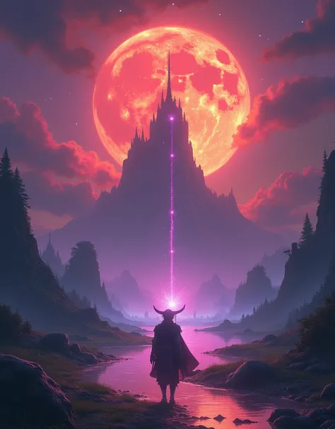  A mystical world bursts into life—floating islands, glowing rivers, and creatures made of stardust. The sky is an endless swirl of purple and gold.A baby is born under a blood-red moon, his cry echoing like thunder. His mother, a kind sorceress, cradles h...