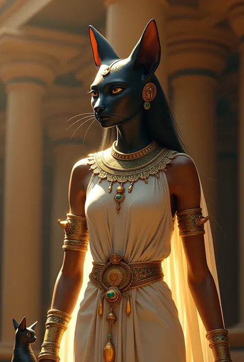 Bastet, the graceful Egyptian goddess of protection, fertility and home, is a figure who combines feline elegance and divine power. She is often portrayed as a woman with the head of a cat, an animal associated with agility, mystery, and protection from ev...