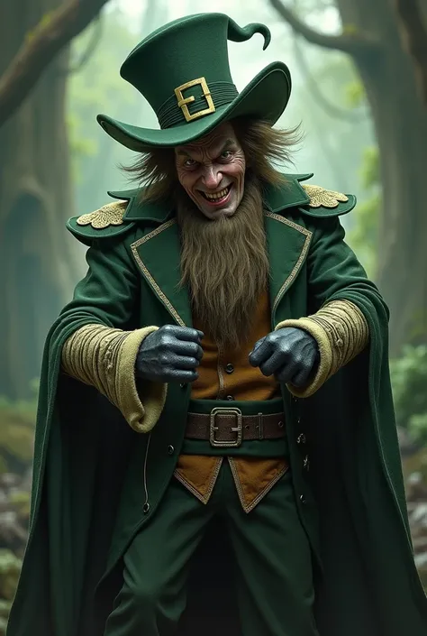 I want a leprechaun with a big evil hat with gloves, the one on the left that is made of wool and the other with an iron glove.
And that I hit with the iron glove laughing macabre 