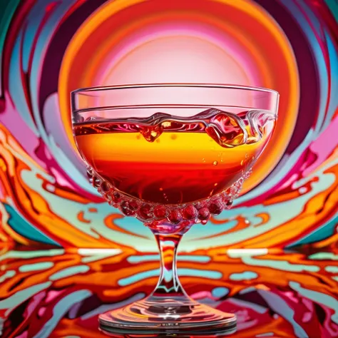 A stunning a ((Intricately Detailed photo)),((Ultra-realistic最high quality)),((photorealistic)),(sharp focus),(highest resolution),((the most absurd quality)),(masterpiece), Official artwork, beautiful deep glass cup, carefully captured, ((filled with colo...