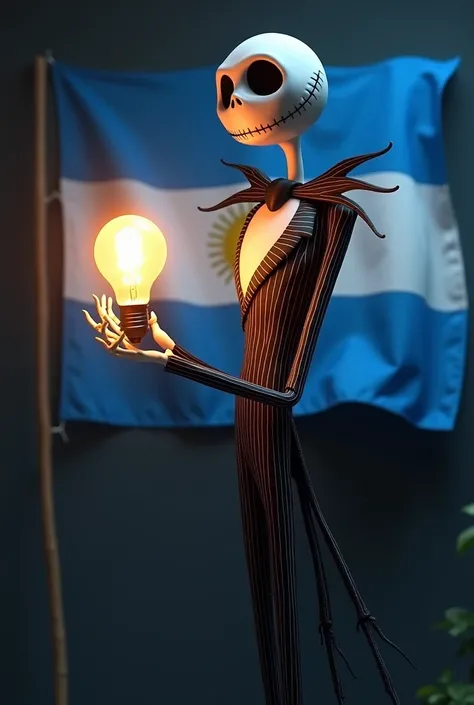 Mate with the Argentine flag ,  with Stanley brand light bulb in the hands of Jack Skellington 