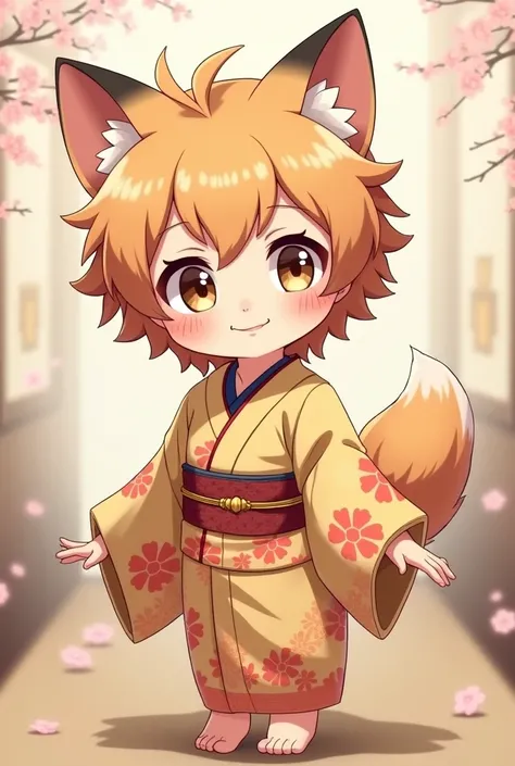  Create an anime boy with dog ears, to wear a kimono that looks adorable  