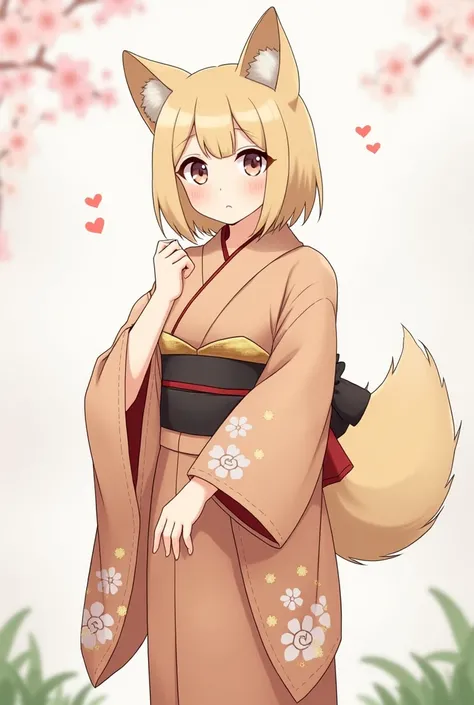 Create a man with dog ears and dog tail but who is human and who has tender eyes, to wear a kimono  