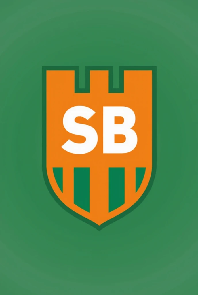 create a team shield.  It must be an orange circle with a green outline, inside the circle vertical green stripes .  IT MUST BE SIMPLE soccer club style .  It must have the letters S B written in white in the center 