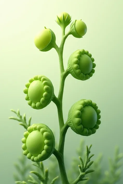 Green soybean branch with seeds shaped like a circle but a wider circle