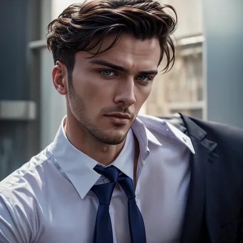 a close up of a man with a shirt on wearing a tie, handsome male, attractive male, attractive man, handsome man, handsome and attractive, male model, wlop and andrei riabovitchev, wlop jeremy lipkin, beautiful young man, sexy masculine, mid-shot of a hunky...