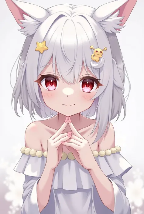 Animal ears loli mode, White hair,  high resolution , Red Eye,  seven-part lens, Star Hair Accessories,  anime style, 