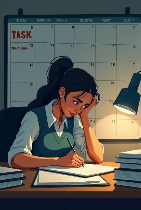 Illustration: An individual is seated at their desk, focused on their work, ignoring distractions like a buzzing phone. This conveys the importance of self-discipline in staying focused and completing tasks with consistency.

Background:
A task calendar sh...