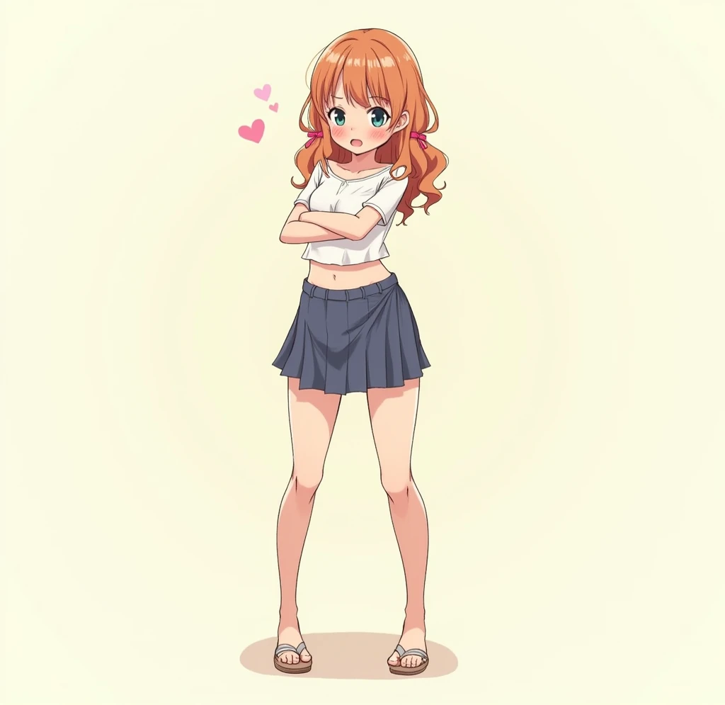  Make nami wearing tight panties and a skirt, with an innocent red face  