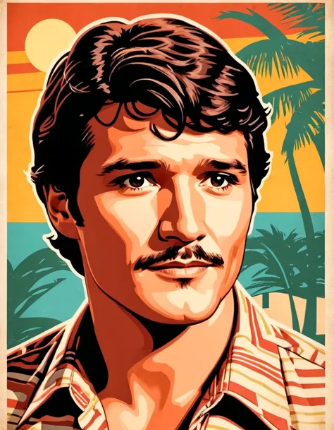 retro vintage 90s print,illustration of pedro pascal face