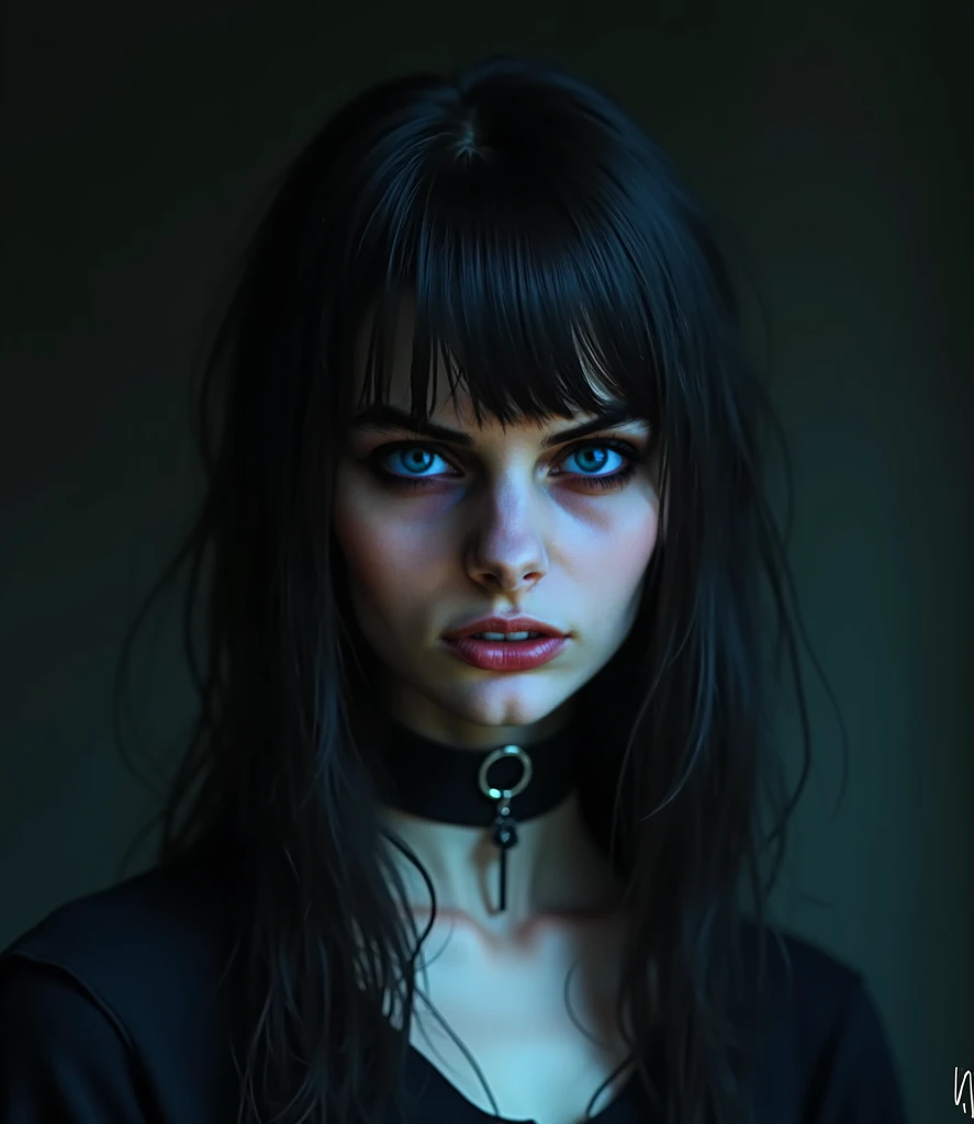 Portrait, Hipper Realistic, Goth Girl, Blue Eyes, Long Bangs, Skinny