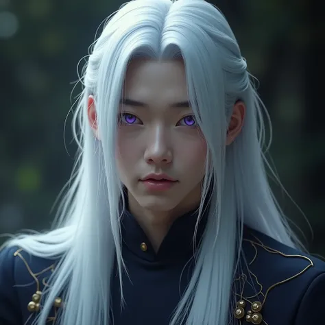 - The crown prince, 21 years old boy Korean descent. Extremely Long, straight, ice white hair,  lewd. Erotic clothing. Strong build and attractive. HD, Best Quality, realistic, dynamic lighting, soft shadow, highest detail, professional photography, detail...