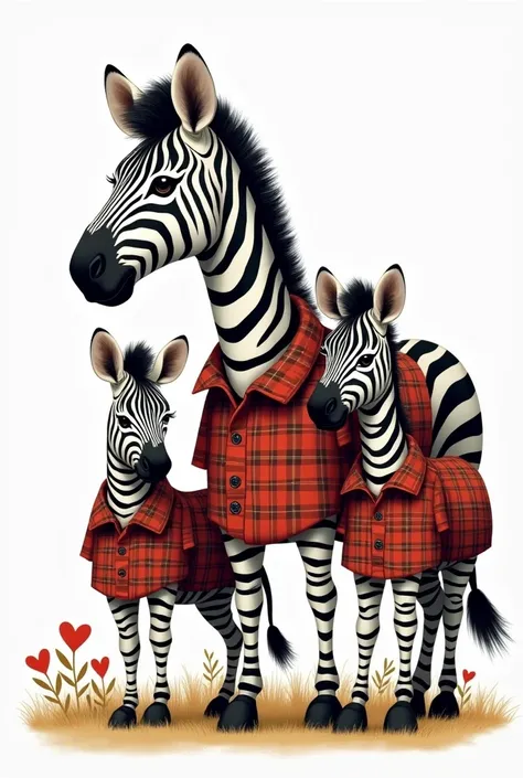 Drawing of a Zebra family wearing a plaid shirt 
