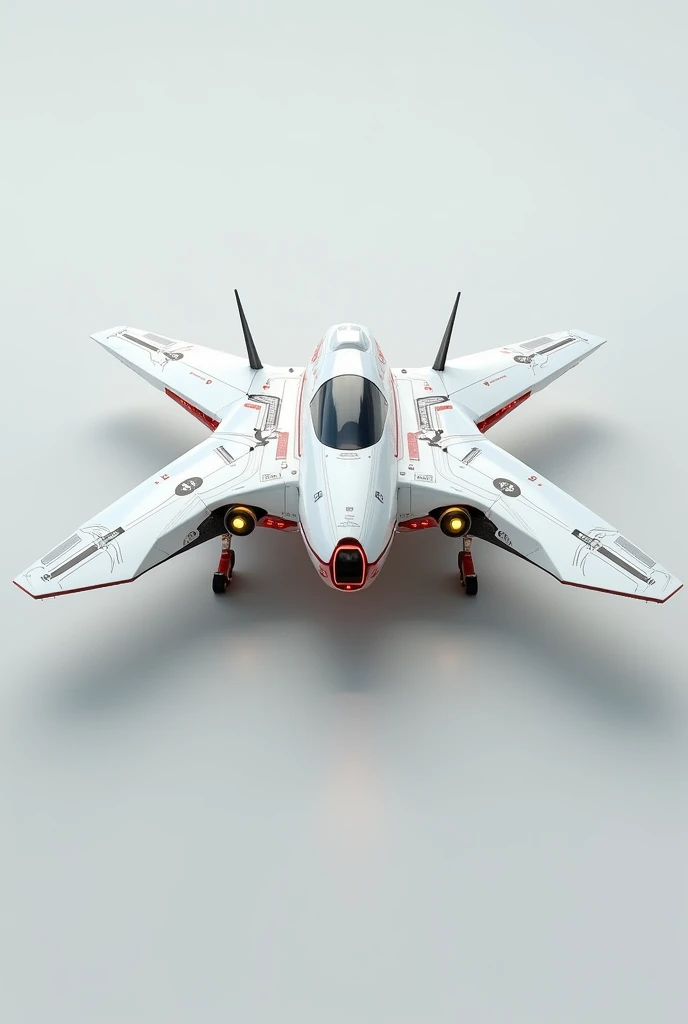 Generates the. image of a ship that is a white automatic drone ,  looking like a satellite ,  with 2 large pointed wings ,  with 2 thick antennas and two short wings ,  with red details and yellow lights,  with a very simple design , detailed and stylized ...