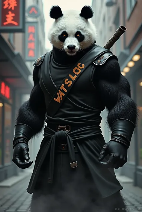 A furious ninja panda with Watsloc written on his suit 