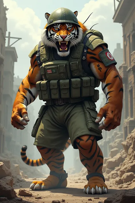 Ferocious tiger as a soldier 