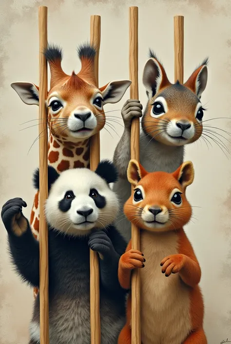 Collage of 4 sticks with panda giraffe squirrel and rocker pills 