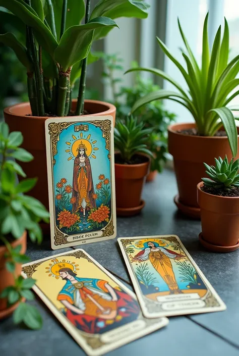 tarot cards with potted plants around them 
Horizontal Banner size