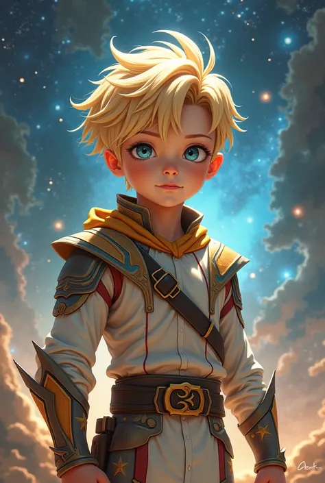 A blond boy , Fighter ,  and that he comes from space, More adolescent who is cute 