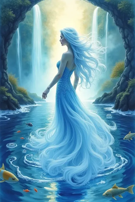 Symbolic watercolor painting about water care with an ethereal and magical style to raise awareness 