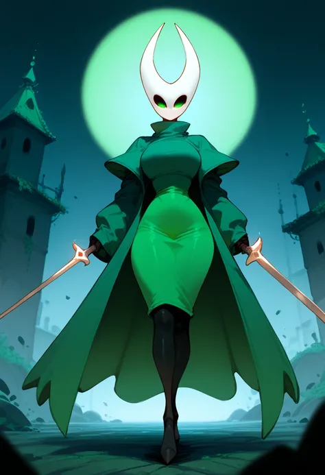 Hollow knight PornoQueen Full Body hair green eyes glowing green clothes