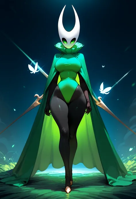 Hollow knight PornoQueen Full Body hair green eyes glowing green clothes