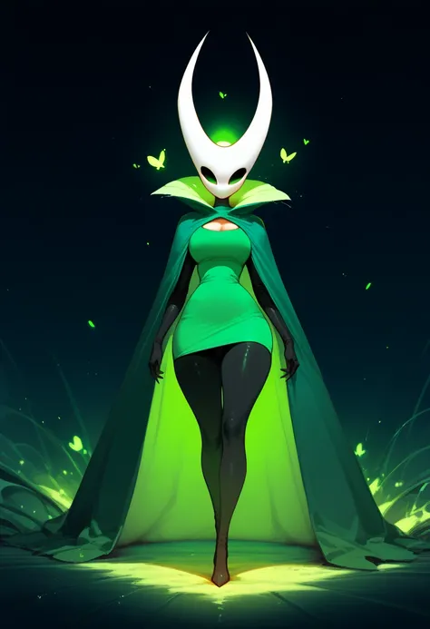 Hollow knight PornoQueen Full Body hair green eyes glowing green clothes