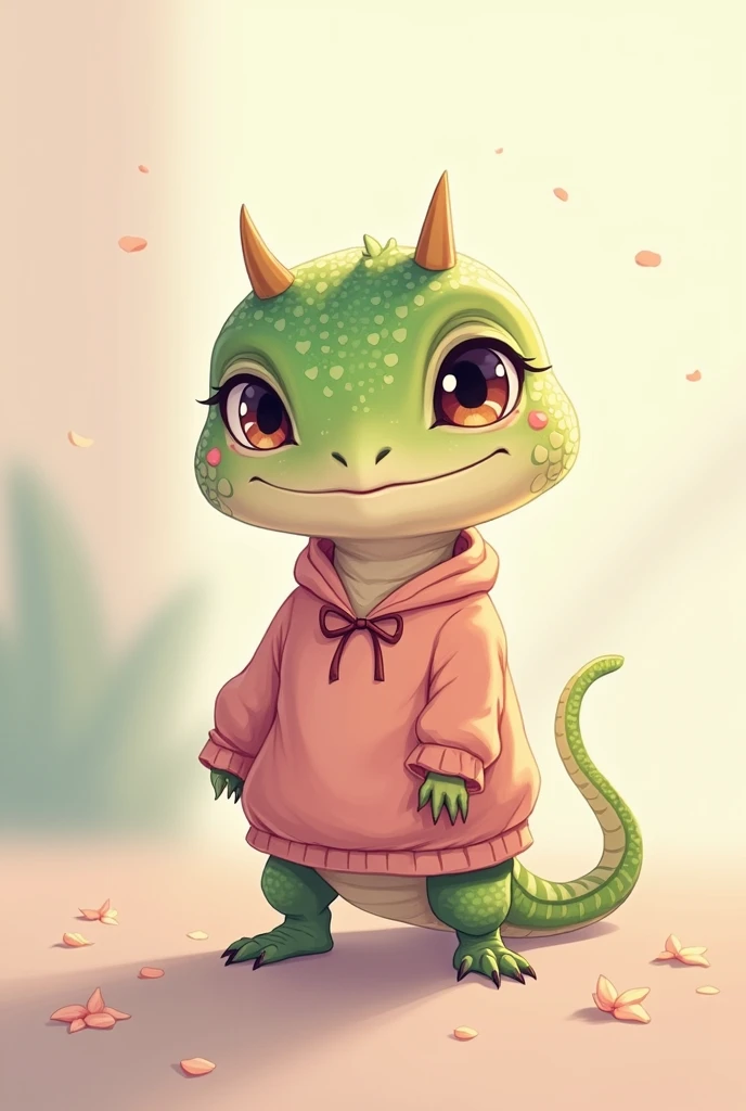 A cute lizard girl wearing kawaii clothes, anime style