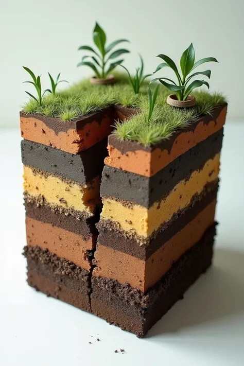 I need you to create an image for me of a model of soil layers that broke it

The image has to be real
