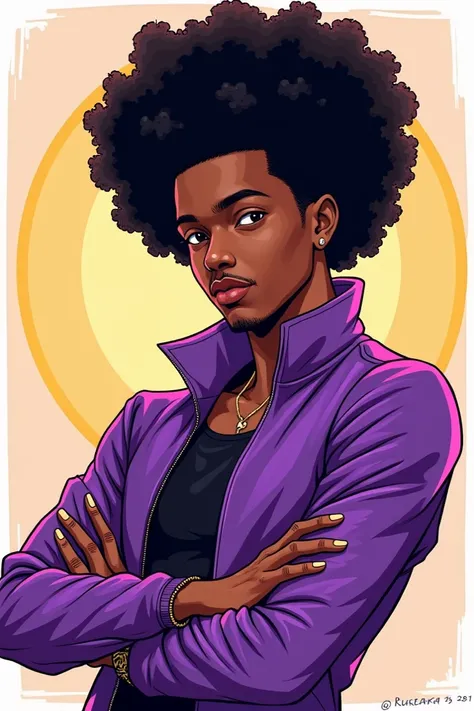 2d black male character with afro hair purple outfit