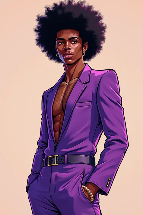 2d black male character with afro hair purple outfit