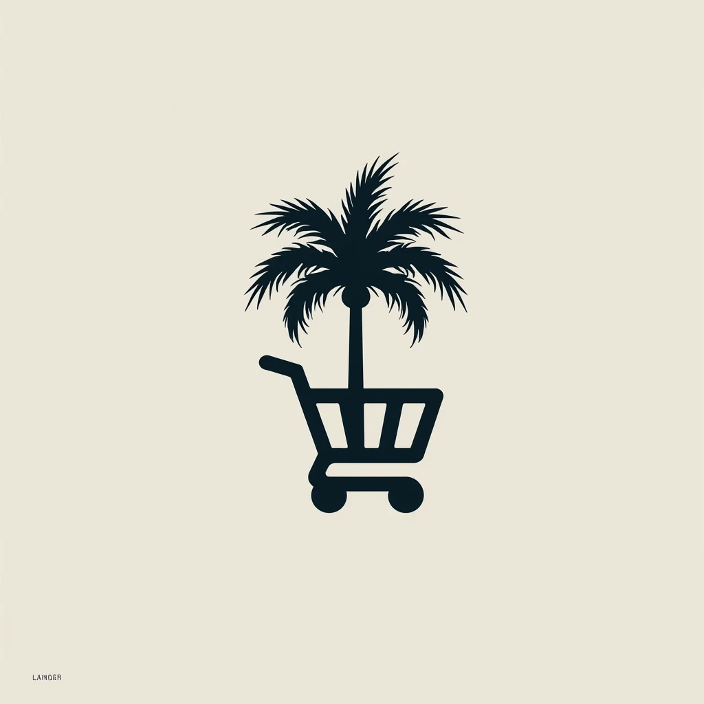 I would like to make a logo for a clothing store that contains references to palm trees and a shopping cart or clothes hooks, called SONSOSHOP .sv 