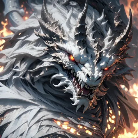  best quality, masterpiece,  ultra high resolution, (Photo realistic:1.4),  Dark Soul Boss ,White Dragon、