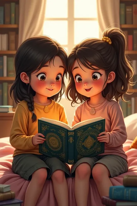 2 bambine che leggono libri, 