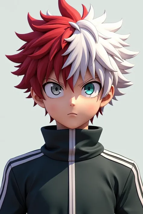 Hello I need a detailed 3D art made from the profile of the character Todoroki from the anime Boku no Hero made by artificial intelligence without cropping the characters image and the character must have an expression of seriousness the character must be ...